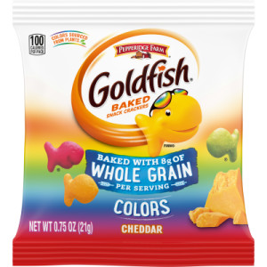 PEPPERIDGE FARM BAKED WHOLE GRAIN GOLDFISH CRACKERS COLORED, CHEDDAR 300 COUNT