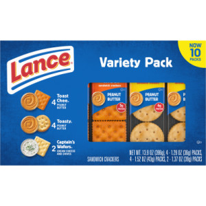 LANCE SANDWICH CRACKERS, VARIETY PACK, 6 PER PACK / 10 PACKS PER BOX