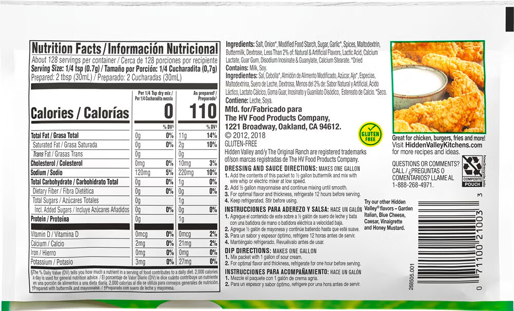 HIDDEN VALLEY BUTTERMILK RANCH DRESSING, DIP, & SAUCE 3.2 OZ PACKETS - Image 2