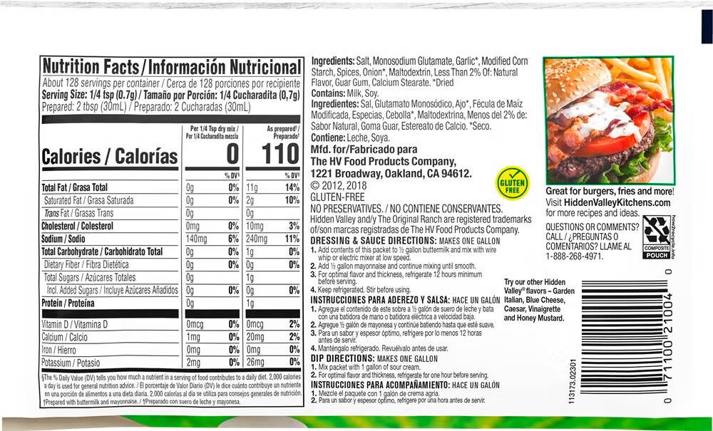 HIDDEN VALLEY BUTTERMILK RANCH DRESSING, DIP, & SAUCE 3.2 OZ PACKETS - Image 2