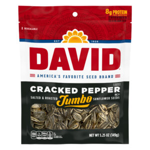 DAVID’S JUMBO CRACKED BLACK PEPPER SUNFLOWER SEEDS 5.25 OZ BAG