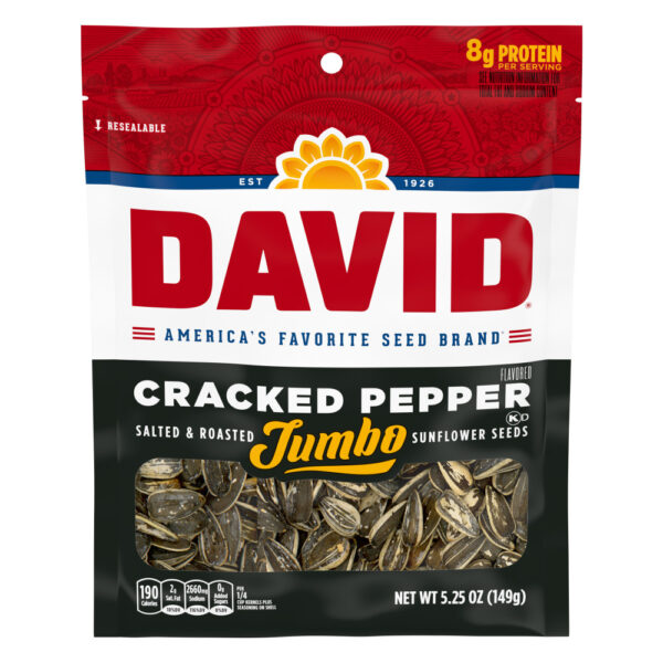 DAVID'S JUMBO CRACKED BLACK PEPPER SUNFLOWER SEEDS 5.25 OZ BAG