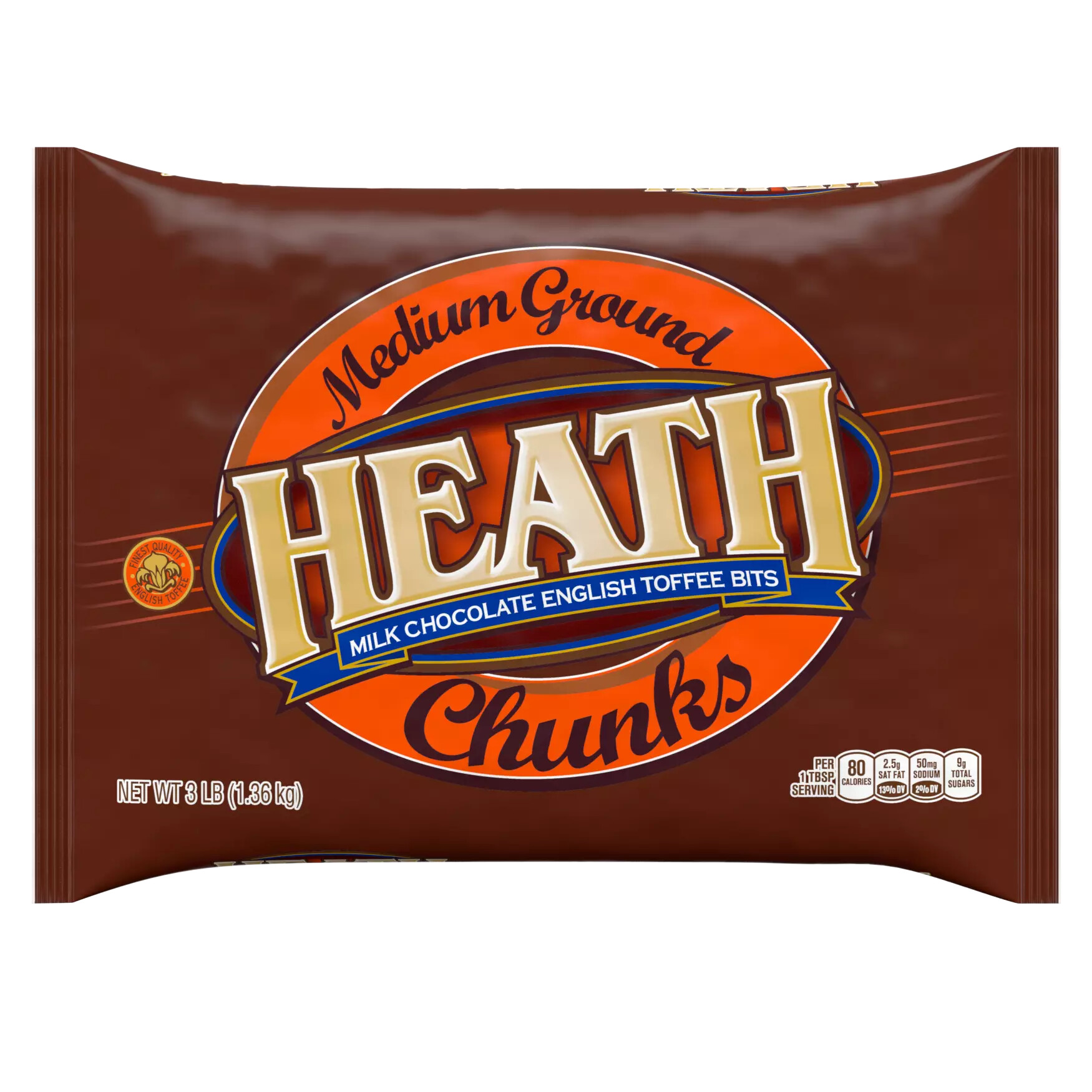 HERSHEY'S HEATH MILK CHOCOLATE ENGLISH TOFFEE MEDIUM GRIND CHUNKS 3 LB BAG