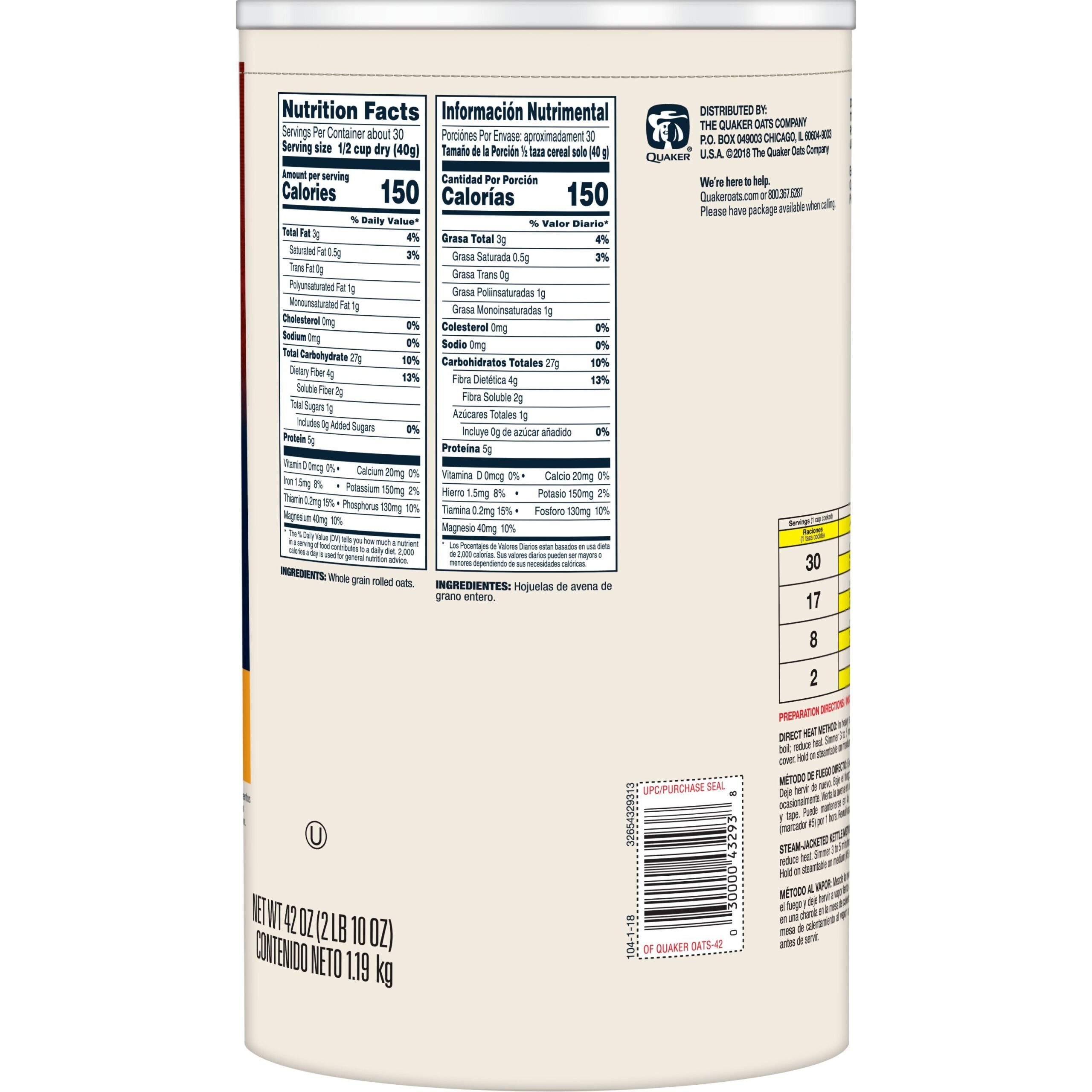 QUAKER OLD FASHION OATS 42 OZ CANISTER - Image 2