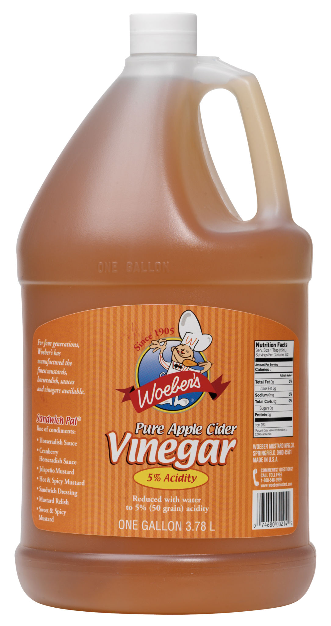 WOEBER'S 5% PURE CIDER VINEGAR 1 GALLON JUG